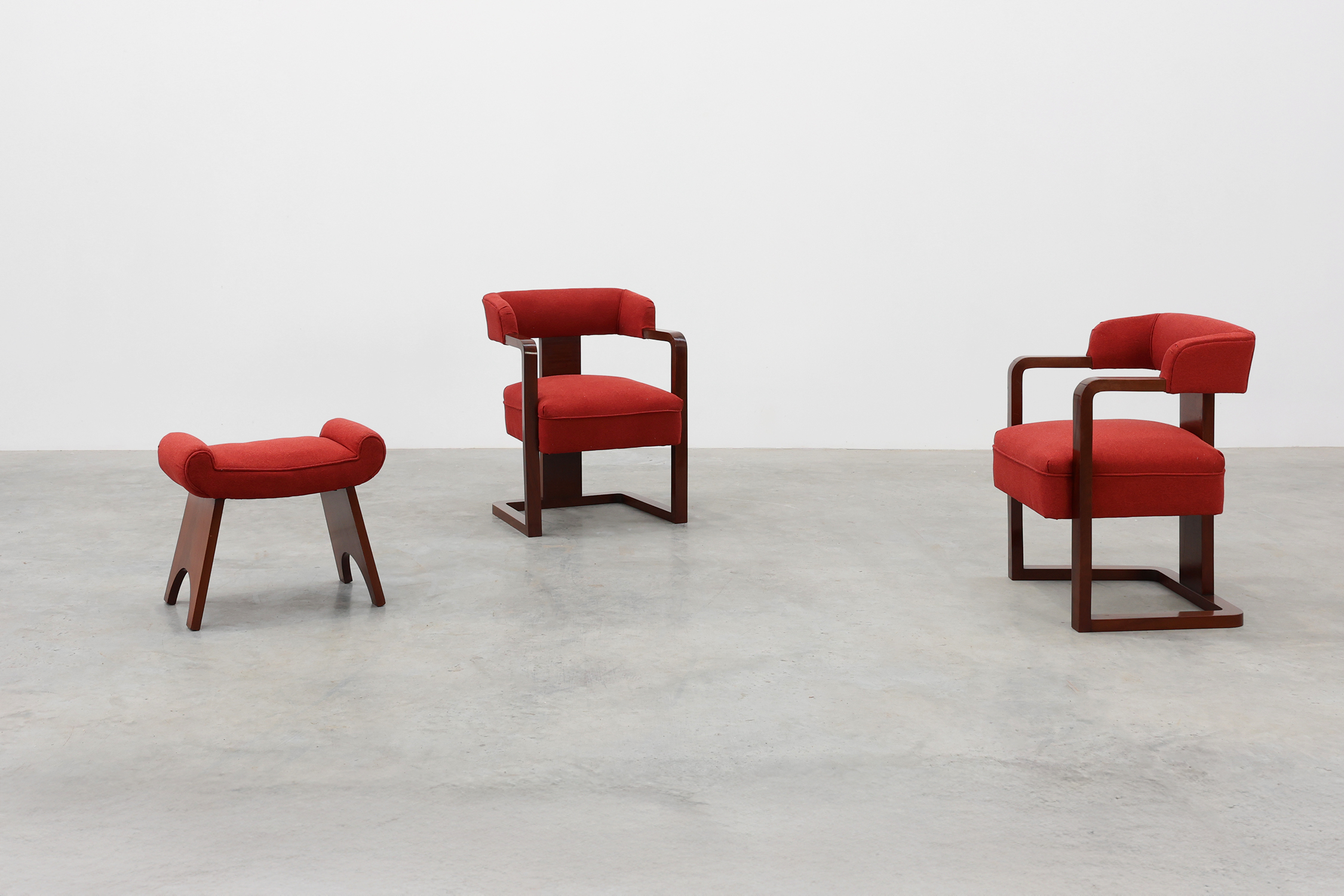 Ensemble of Two Art Deco Chairs with Matching Stool, Belgium ca. 1920 thumbnail